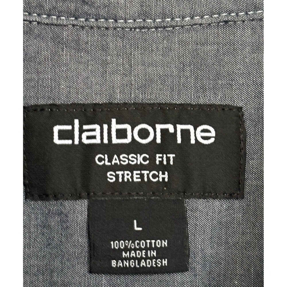 Liz Claiborne Men L Gray Print Short Sleeve Shirt Button Up Classic Fit Stretch - Picture 4 of 10